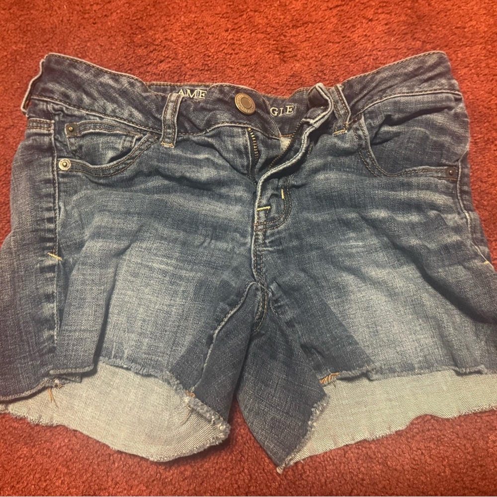 American Eagle Outfitters Blue Distressed Jean Shorts